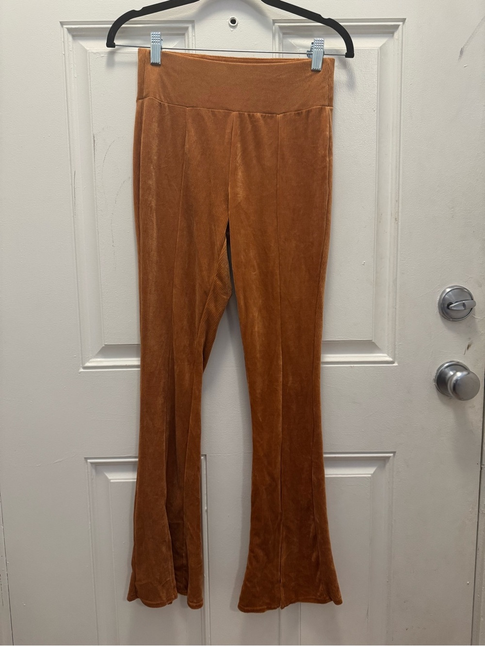 High-Rise Velvet Flare Pants in Rust 0269